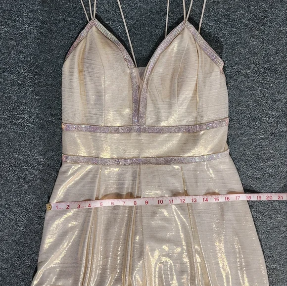 Camille Dress Metallic Sweetheart Rhinstone Maxi Champagne Plus Size 14 - Picture 17 of 17